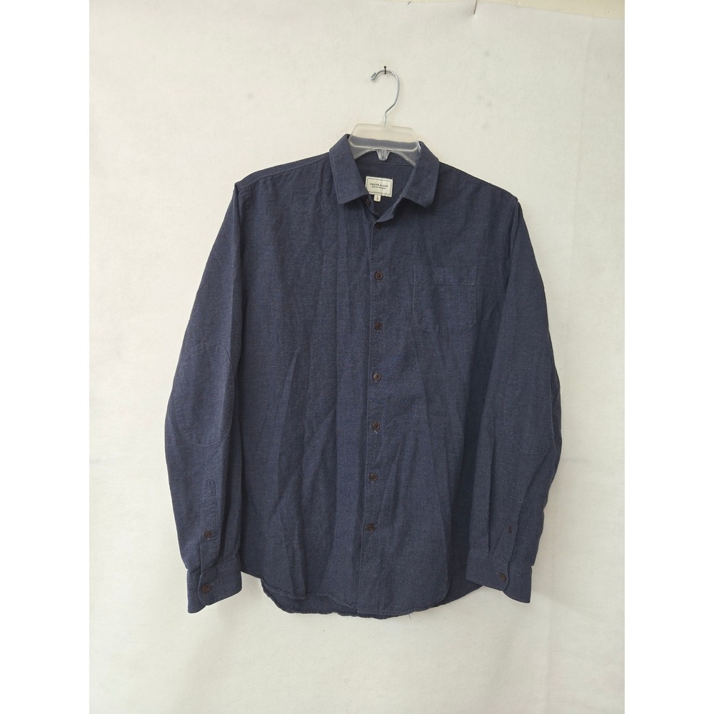 Frank & Oak Button Down Shirt‎ Mens Large Navy Blue Elbow Patches Brushed Cotton